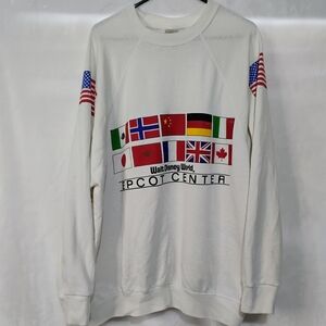 Vtg Disney Sweatshirt Adult 4XL Epcot Center World Showcase Flags 80s USA M